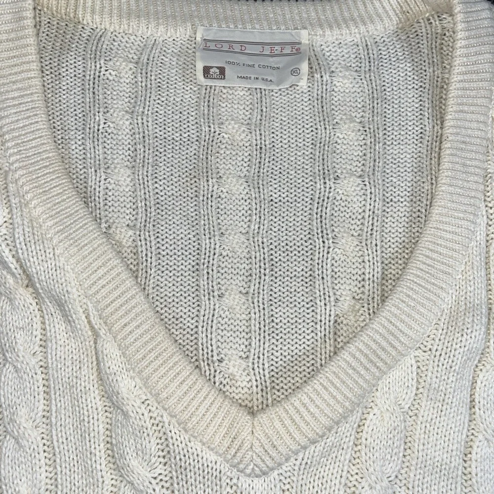 Vintage Lord Jeff Mens Sweater Vest Cable Knit Front Vintage Size XL Cream White